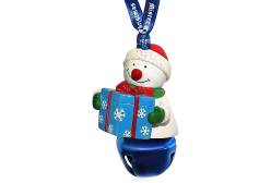 Сувенирный колокольчик Mister Christmas Снеговик с подарком (цвет: синий)