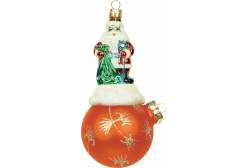 Новогодняя подвеска Mister Christmas Санта Клаус на шаре (цвет: оранжевый, с узором, 11 см)