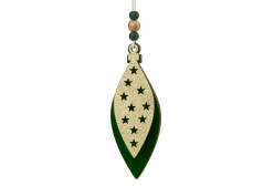 Новогоднее подвесное украшение из древесины Темно-зеленый лепесток, 5,2x14x0,8 см