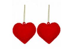 Набор декоративных изделий Сердечки велюр из 2 штук, 7x6 см (красный)