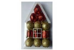 Набор новогодних украшений Новогодний домик, 4 см, 12 штук (золотой, красный)