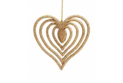 Новогоднее подвесное елочное украшение Сердце с золотым глиттером, 11x10,5 см