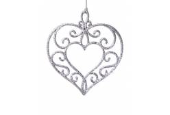 Новогоднее подвесное елочное украшение Серебряное сердце, 10,5x9,5 см