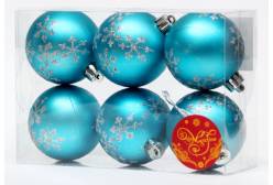 Новогодние украшения Шар. Голубой с серебряными снежинками, 6 см, 6 штук