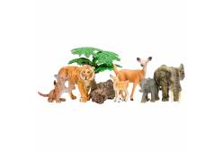 Набор фигурок животных серии Мир диких животных. Тигр с тигренком, слон со слоненком, олень с олененком (набор из 6 фигурок животных и 3 аксессуаров)