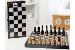 Шахматы гроссмейстерские деревянные с черной доской, рисунок серебро, арт. 182-18