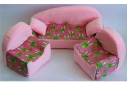 Набор мебели Кролики розовые с розовым плюшем, диван, 2 подушки, 2 кресла