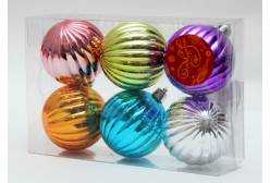 Набор новогодних шаров Ассорти разноцветное, яркое, 6 см, 6 штук, арт. 39002