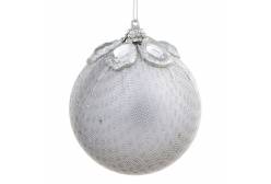 Новогоднее подвесное украшение Серебряный шар с украшением из страз, 8x8x8 см