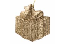 Новогоднее подвесное елочное украшение Подарок золотой, 8x8,5x0,2 см, арт. 86777