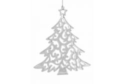 Новогоднее подвесное украшение Ёлочка резная в серебре, 12x10x0,3 см, арт. 86734