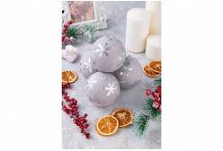 Набор 4 новогодних шаров Снежинка, цвет: серый с серебром, 9,5x9,5 см