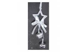 Новогоднее подвесное украшение Серебряная звездочка с колокольчиком, 5,5 см