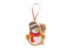 Набор для вышивания крестом на основе Новогодняя игрушка. Снеговичок, 7,5x9 см, арт. ИК-029