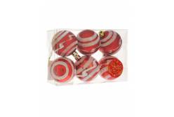 Набор новогодних шаров Красный с белыми полосками и точками, 6 см, 6 штук, арт. 35504