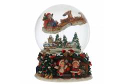 Фигурка декоративная в стеклянном шаре с музыкой и эффектом вьюги Дед Мороз на санях, 16х16,5х20,5 см