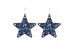 Декоративные подвески Резная звезда, 10 см, цвет: синий, 2 штуки