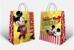 Пакет подарочный большой Mickey Mouse, 330x455x100 мм (желтый с паттерном)