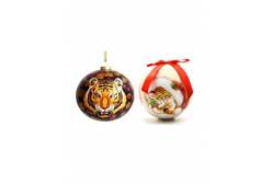 Набор новогодних украшений с лентой Диск. Тигр и Тигренок, 10 см, 2 штуки