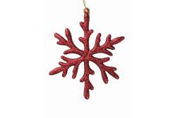 Новогоднее подвесное украшение Снежинка с красным глиттером, 12x12 см