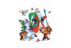 Силиконовая новогодняя наклейка Дед Мороз с друзьями, 33x33 см