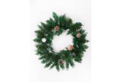 Рождественский венок со снегом и сосновыми шишками SXMAS, 40 см, цвет: зеленый