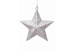 Новогоднее подвесное елочное украшение Звезда в серебряном глиттере, арт. 86771