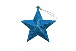 Новогоднее подвесное украшение Звезда в голубом глиттере, 9 см