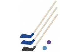 Клюшки детские хоккейные, 80 см (2 синих, 1 черная) + 2 шайбы