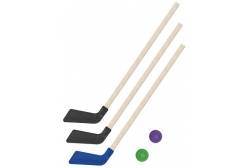Клюшки детские хоккейные, 80 см (2 черных, 1 синяя) + 2 шайбы