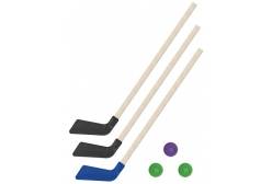Детский хоккейный набор Зима, лето 3 в 1, клюшки хоккейные, 80 см (2 черных, 1 синяя) + 3 шайбы
