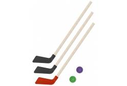 Клюшки детские хоккейные, 80 см (2 черных, 1 красная) + 2 шайбы