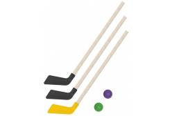 Клюшки детские хоккейные, 80 см (2 черных, 1 желтая) + 2 шайбы