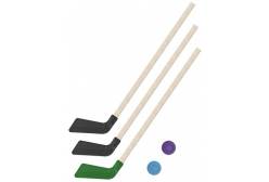 Клюшки детские хоккейные, 80 см (2 черных, 1 зеленая) + 2 шайбы