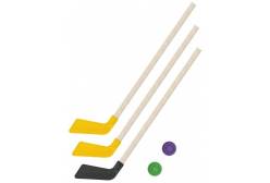 Клюшки детские хоккейные, 80 см (2 желтых, 1 черная) + 2 шайбы