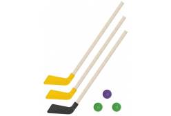 Детский хоккейный набор Зима, лето 3 в 1: клюшки 80 см (2 желтых, 1 черная) + 3 шайбы