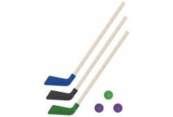 Детский хоккейный набор Зима, лето 3 в 1, клюшки хоккейные, 80 см (синяя, черная, зеленая) + 3 шайбы