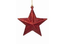 Новогоднее подвесное елочное украшение Звезда в красном глиттере, арт. 86772