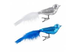 Украшение елочное Серебряная и синяя птицы, 17x5,5x3,9 см