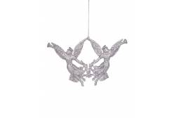 Новогоднее подвесное елочное украшение Серебряные ангелочки, 15,5x10 см