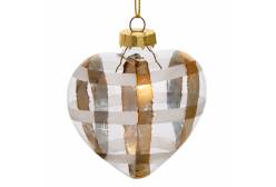 Новогоднее подвесное украшение из стекла Сердечко с золотом, 8x4,5x8 см