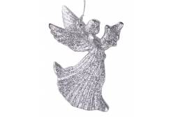 Новогоднее подвесное елочное украшение Серебряный ангелочек, 11x8 см