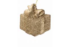 Новогоднее подвесное елочное украшение Подарок золотой, 8x8,5 см