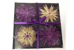 Набор новогодних подвесных украшений из соломки Фиолетовые снежинки, 11 см, 12 штук