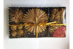 Набор новогодних подвесных украшений из соломки Золотая снежинка, декорировано глиттером, 3-6-10 см, 18 штук
